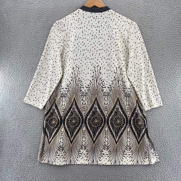 Chicos Jacket Womens 2 US Large Ivory Gold Travelers Foiled Peacock 3/4 Sleeves - Picture 3 of 10